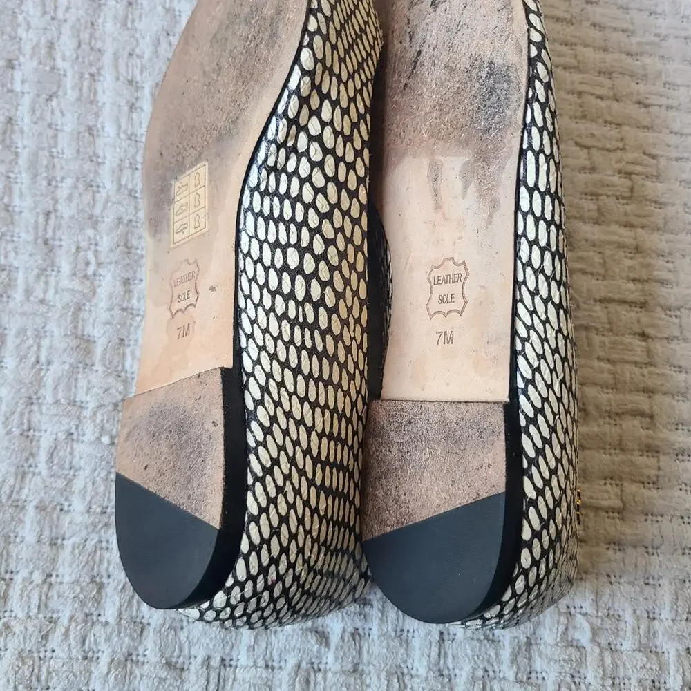 Tory Burch Penelope Snake Print Cap Toe Flat In King Cobra Women's Size 7